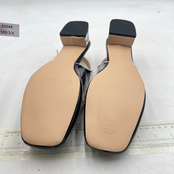 YDN Black And White Checkered Square Toe Block Low Heels Slingback Formal Loafer - Picture 7 of 8